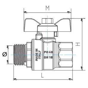 Valvola a sfera MF maniglia a farfalla tipo applicazioni civili 1"- DIFF - 110038