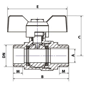 Valvola a sfera MM maniglia a farfalla PN 40 3/8"- DIMPEXP - 1362-38